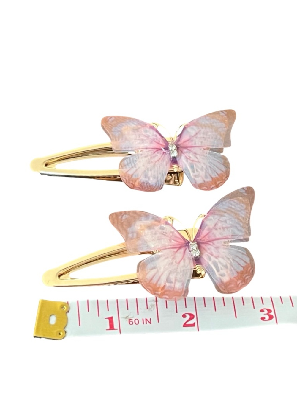 Gold Butterfly Hair Clips - Pink & Peach Decorative Pair FINAL PRICE DROP - Picture 4 of 5